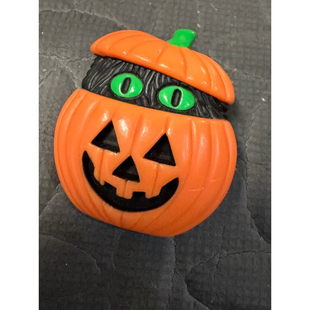 Avon Halloween Pumpkin Black Cat Pin Brooch Novelty Jewelry Vintage 90s